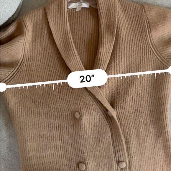Anthropologie Flat White Sweater Ribbed Knit Mini Cardigan Sweater Camel Dress M - Picture 9 of 10